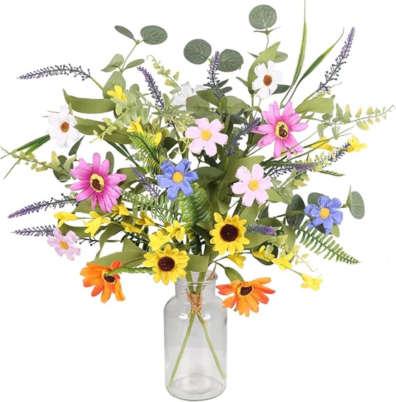 2 Bundles Artificial Daisy Flowers Fake Silk Spring Flowers Colorful Flowers Fake Wildflowers Bouquet for Home Indoor Table Vase Wedding Party Decor (20in)